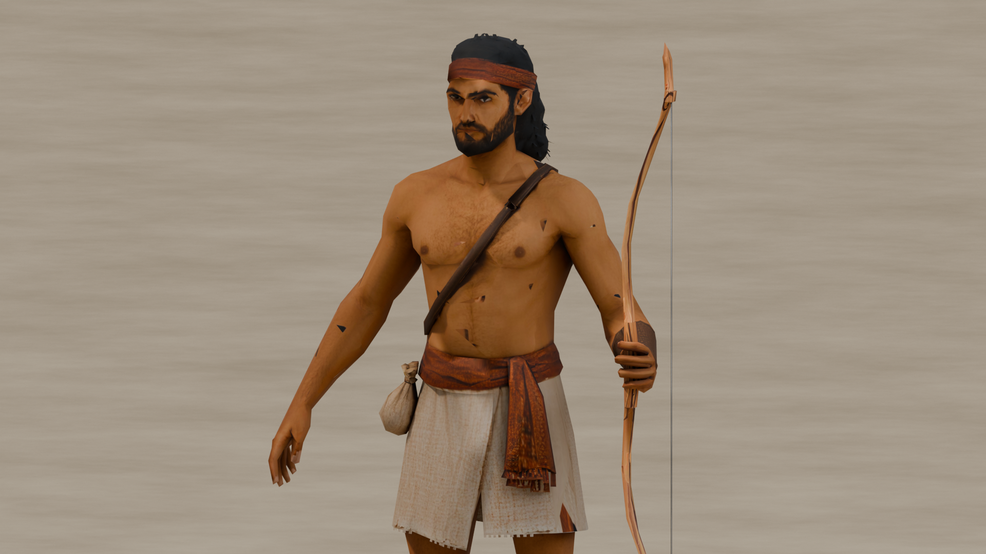 Eastern Desert Raider archer detail, showing the face, arm guard, sash and closed bow grip.